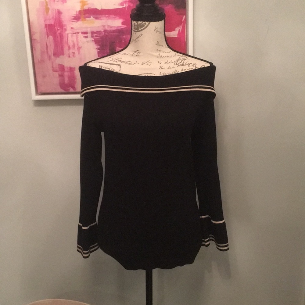 Max Studio black/cream off the shoulder sweater